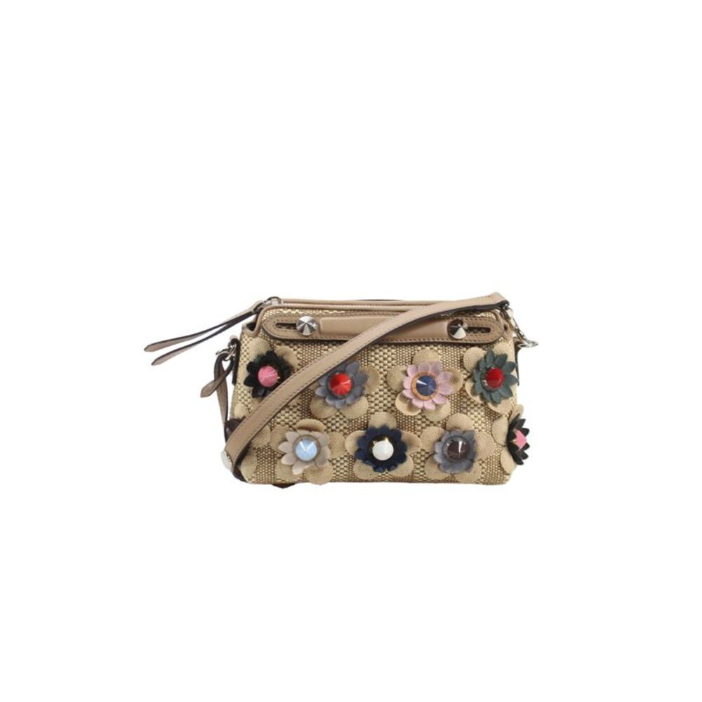 Fendi Womens Floral Applique By The Way Mini Crossbody Handbag Beige